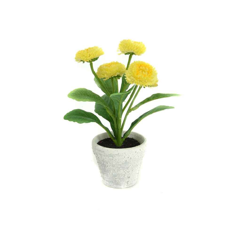 Bunga Artifisial Dengan Pot Daisy - Kuning