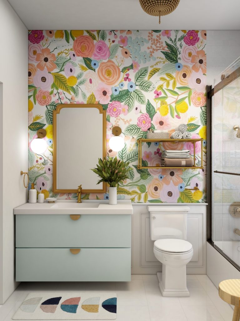Mempercantik Ruang kamar mandi Dengan Wallpaper Bermotif Floral