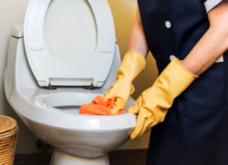 cleaning toilet
