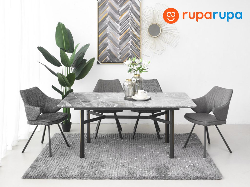 meja makan marmer abu-abu