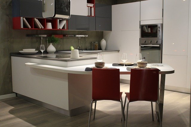 dapur minimalis dengan warna bold
