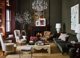 ruangan hijau aksen kayu