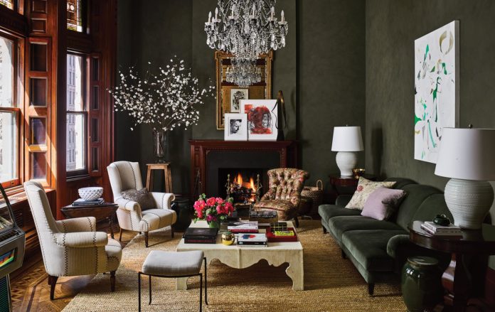 ruangan hijau aksen kayu