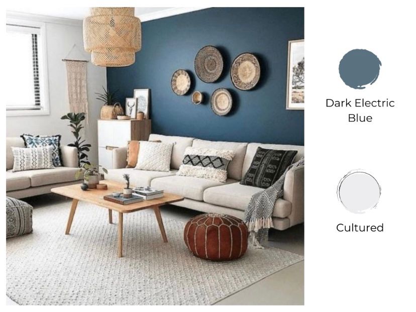 Cat ruang tamu 2 warna dark electric blue dan putih