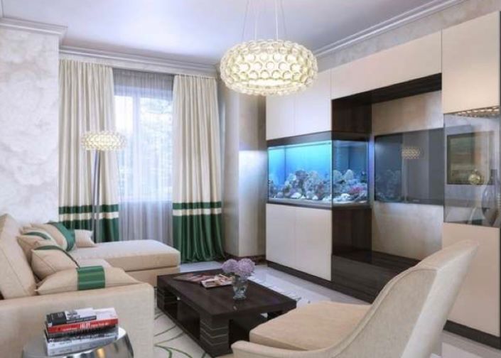 aquarium di ruang tamu sebagai etalase tv