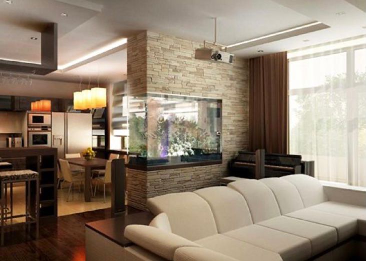 Aquarium menyatu dengan sekat ruangan