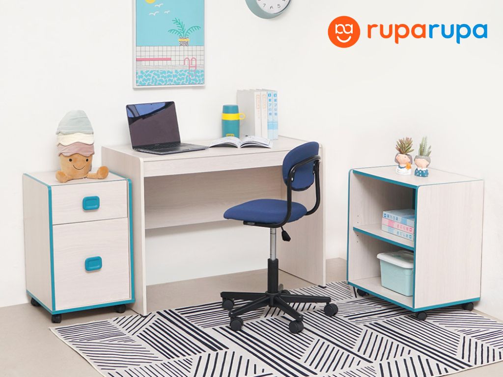 meja belajar dengan rak buku