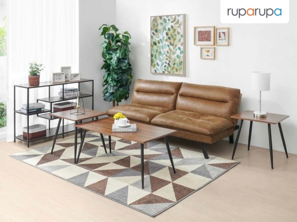 nuansa coklat dengan rak besi