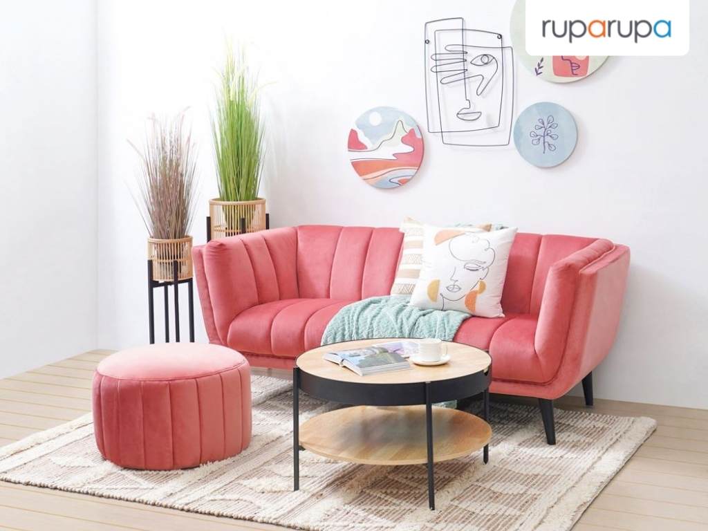 ruang tamu minimalis pink