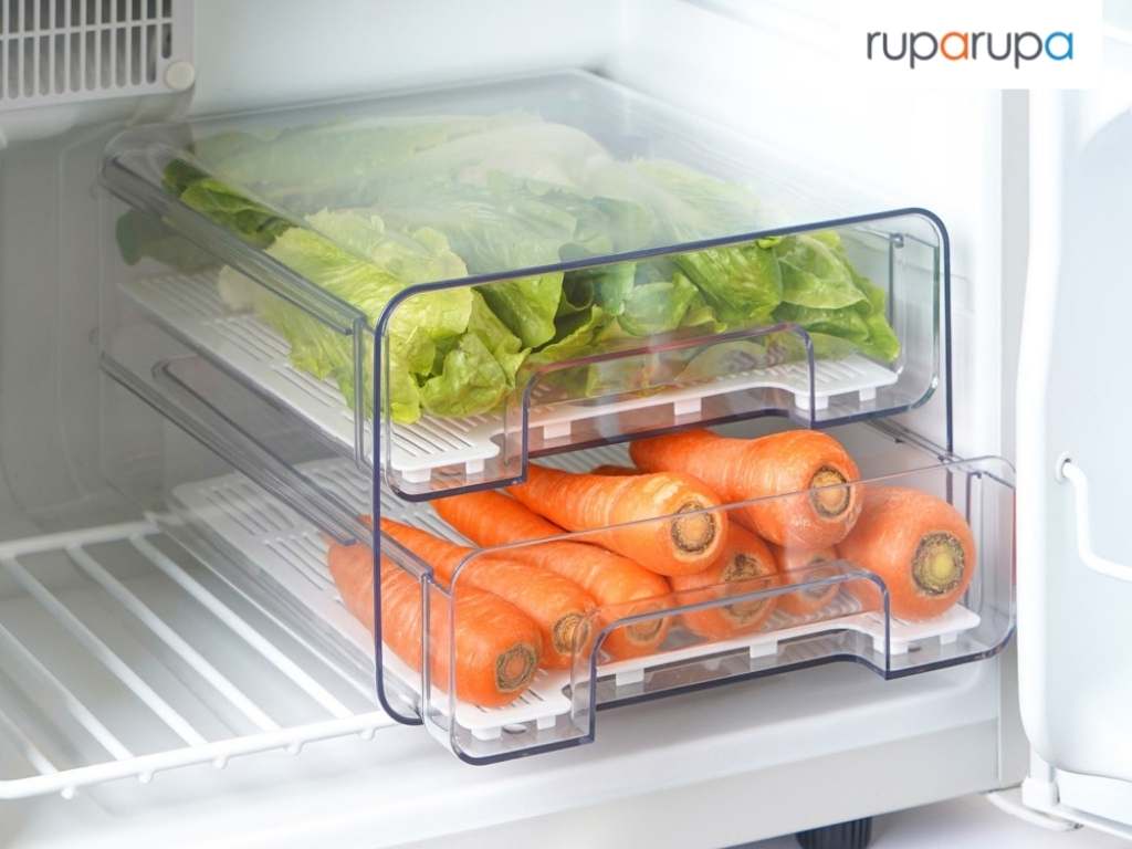 cara menyimpan sayuran di kulkas Ataru Wadah Makanan Lemari Es Double Drawer