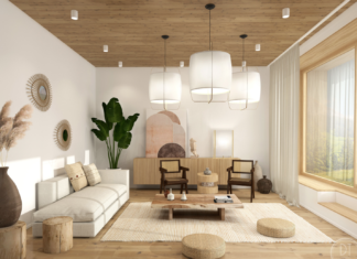 Desain runag tamu lesehan japandi