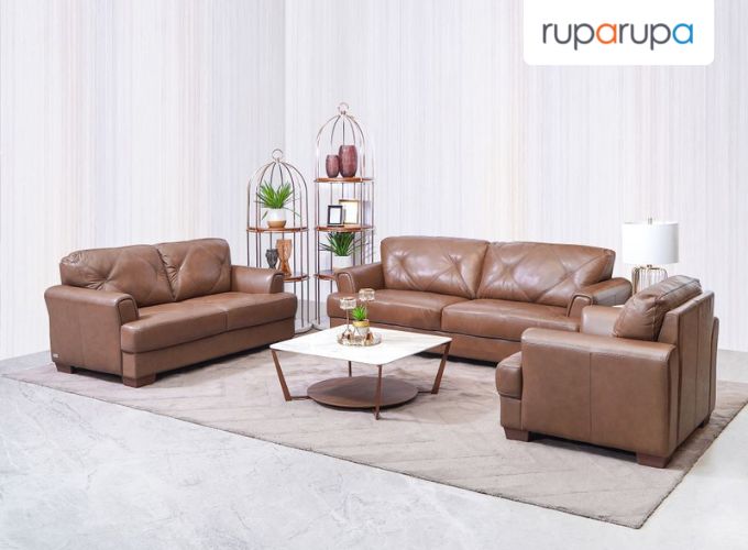 model sofa kulit cokelat