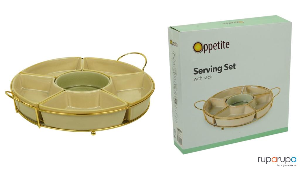 Appetite Set 7 Pcs Wadah Saji Dengan Rak Bulat - Peachhijau