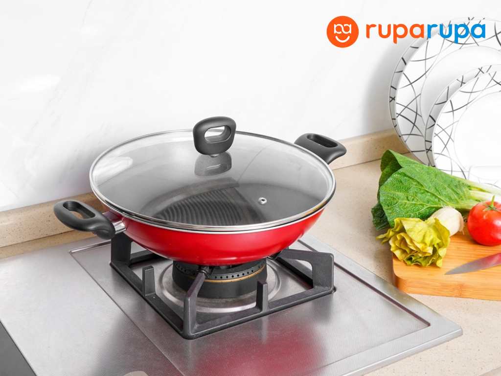 Krischef 30 Cm Wajan Dengan Tutup - Merah Maroon