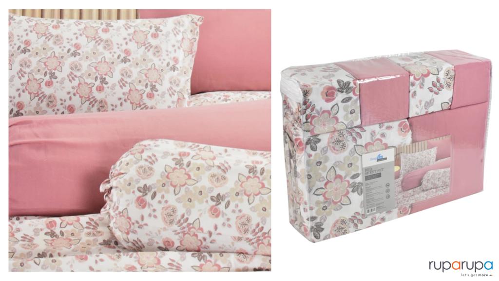 Sleeplite 120x200+30 Cm Set Seprai Polyester Flower 6 Pcs - Pink
