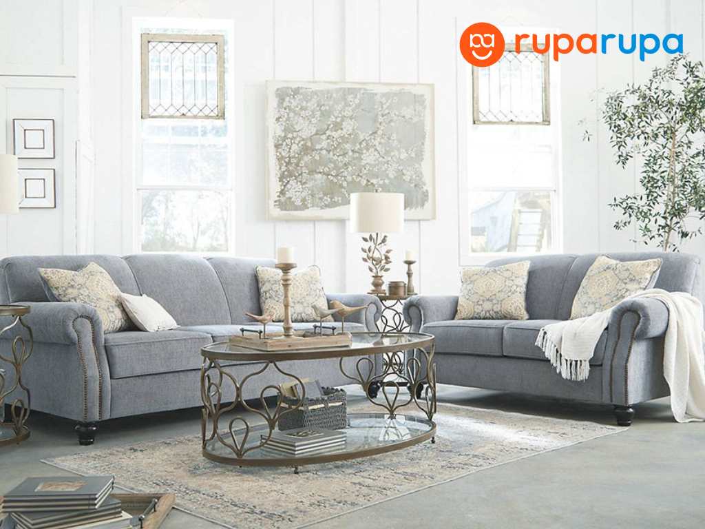 Ashley Aramore Set Sofa Fabric - Abu-abu