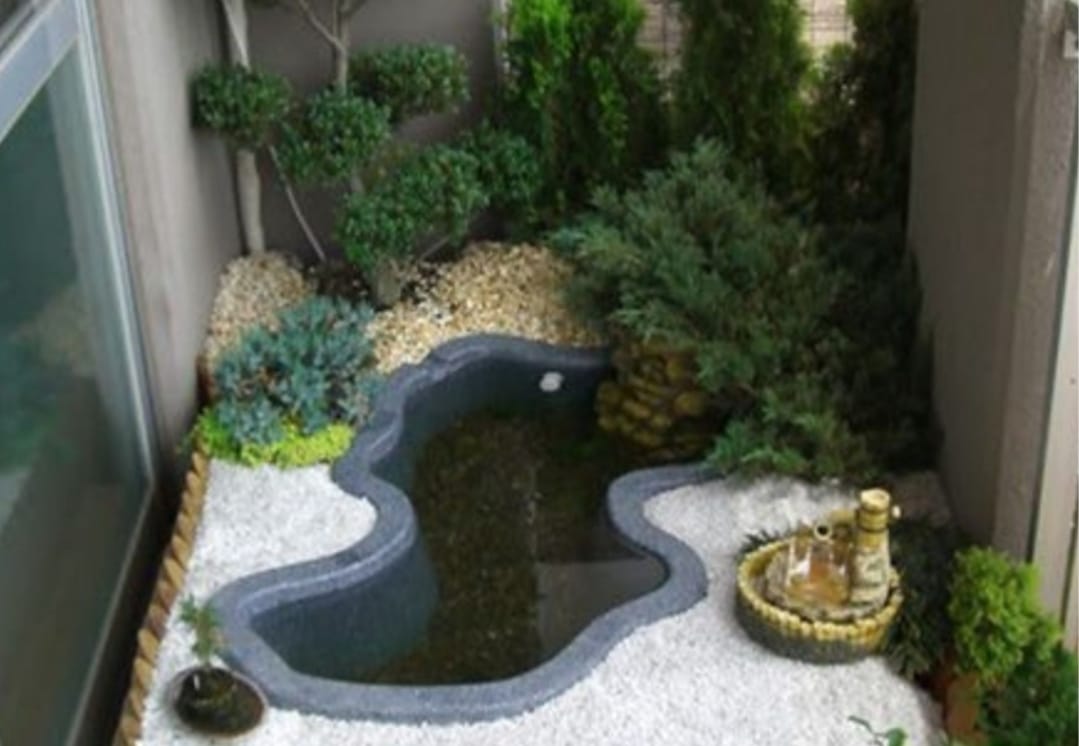 menata taman depan rumah sederhana kolam