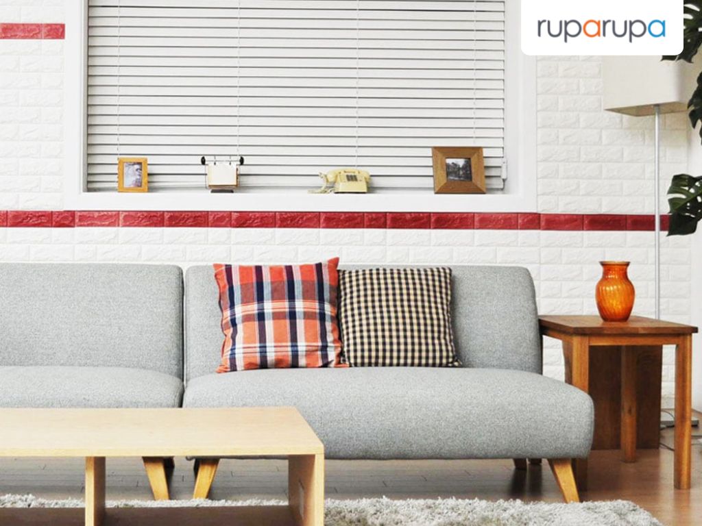 ruang tamu wallpaper batu bata