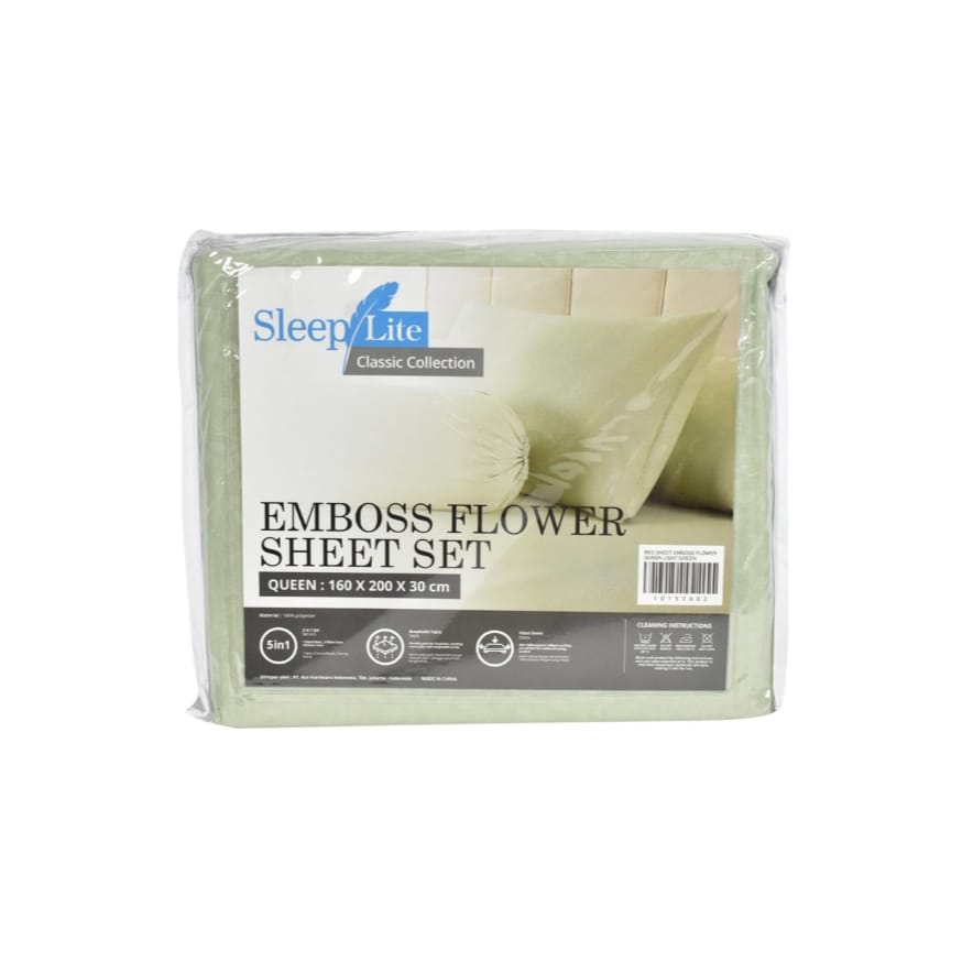 Sleeplite 160x200+30 Cm Set Sprei Emboss Flower 5 Pcs - Hijau Muda 