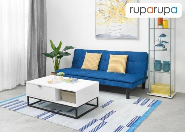 Geneva Sofa Tidur Fabric - Biru Menata sofa biru