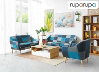 Nordia Elly Sofa Fabric 2 Dudukan Patchwork - Biru