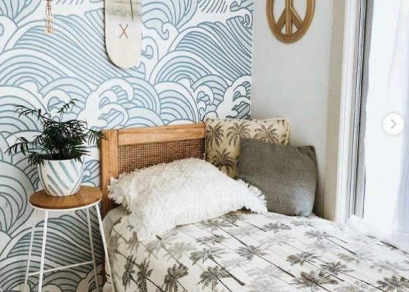 Wallpaper dinding kamar motif Japanese Wave