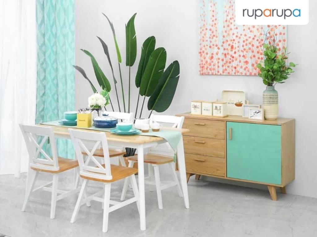 Yelets Set Meja Makan 4 Kursi - Putih-cokelat Muda