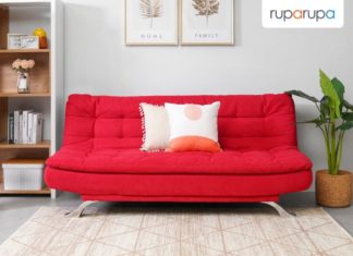 kombinasi sofa merah