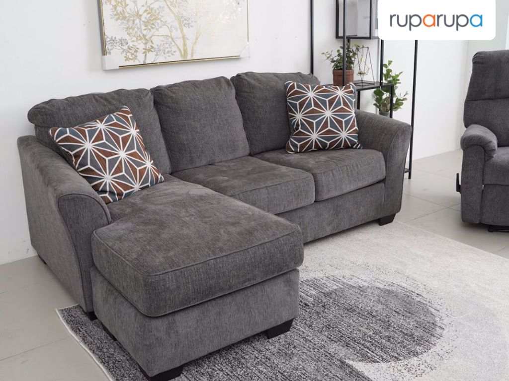 Ashley Brise Sofa Sectional Fabric - Abu-abu Ruang tamu mewah