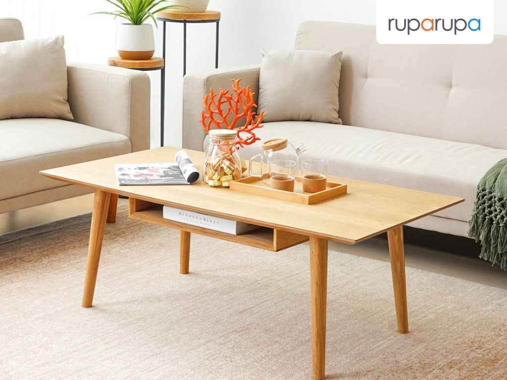 meja kayu warna krem kecokelatan