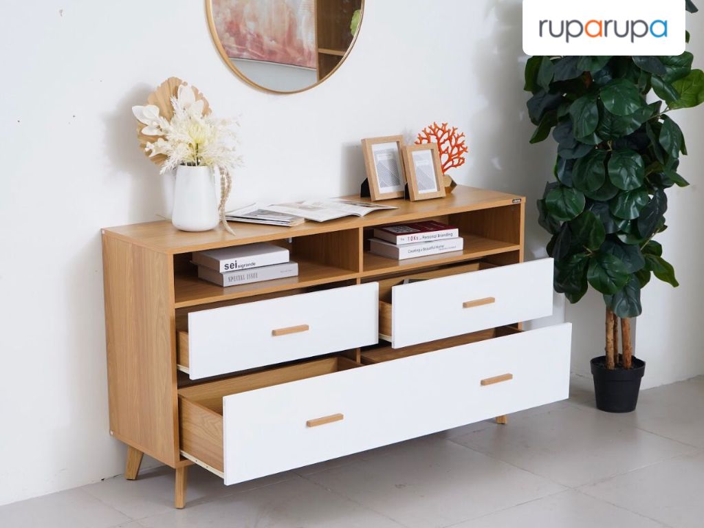 Grecia Kabinet Dengan 4 Laci - Putih Oak