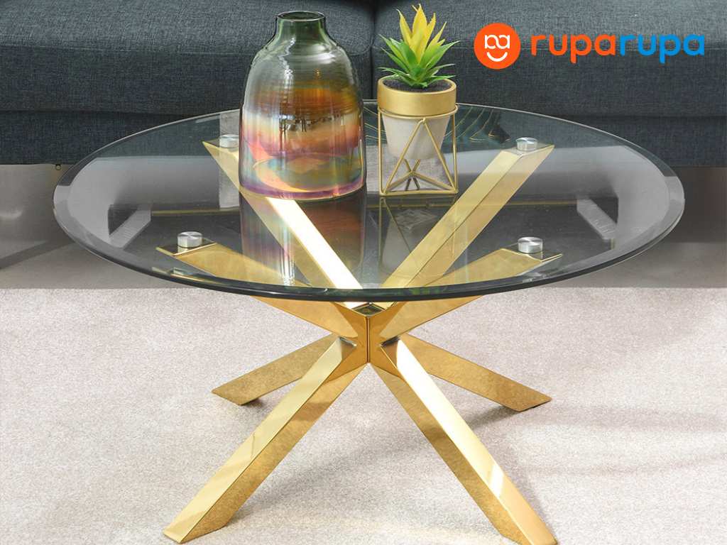 Heaven Meja Tamu Kaca - Gold 