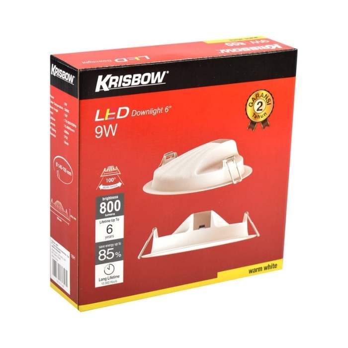 Krisbow Lampu Downlight Led 6 Inci 9w - Warm White