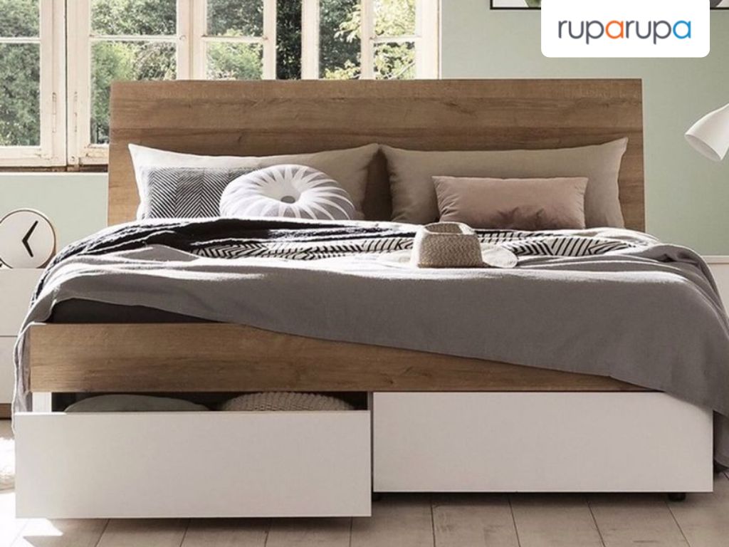 Passacor Tempat Tidur 160x200 Cm - Putih cokelat Oak Furnitur untuk apartemen studio