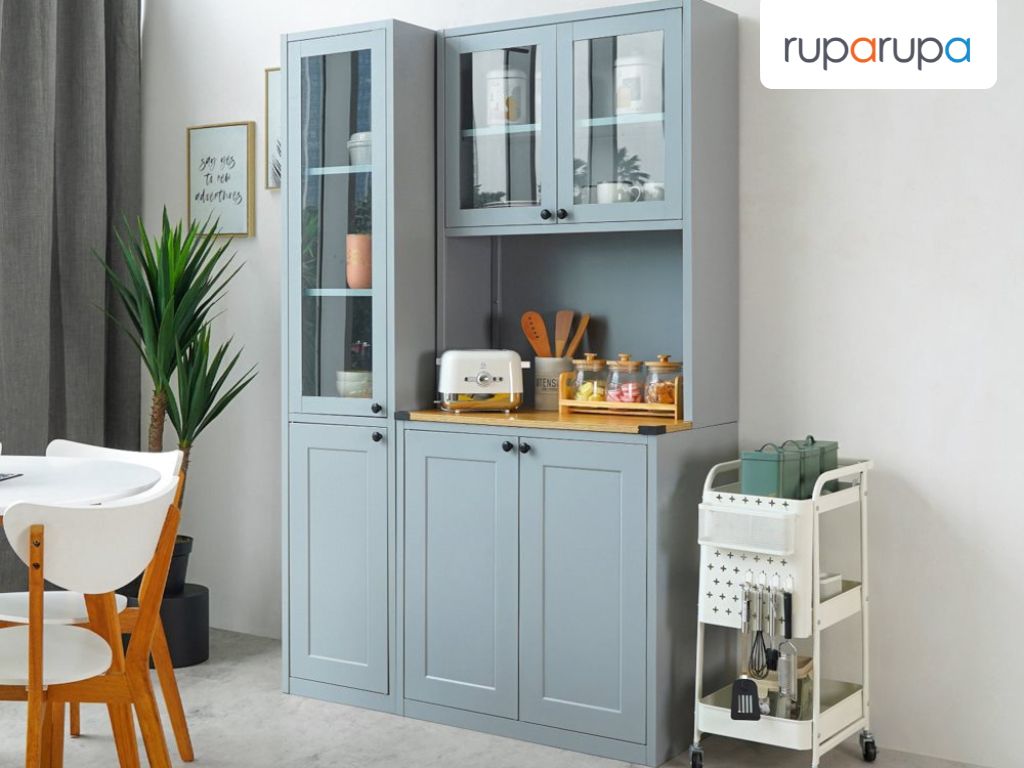 dapur minimalis modern berwarna biru