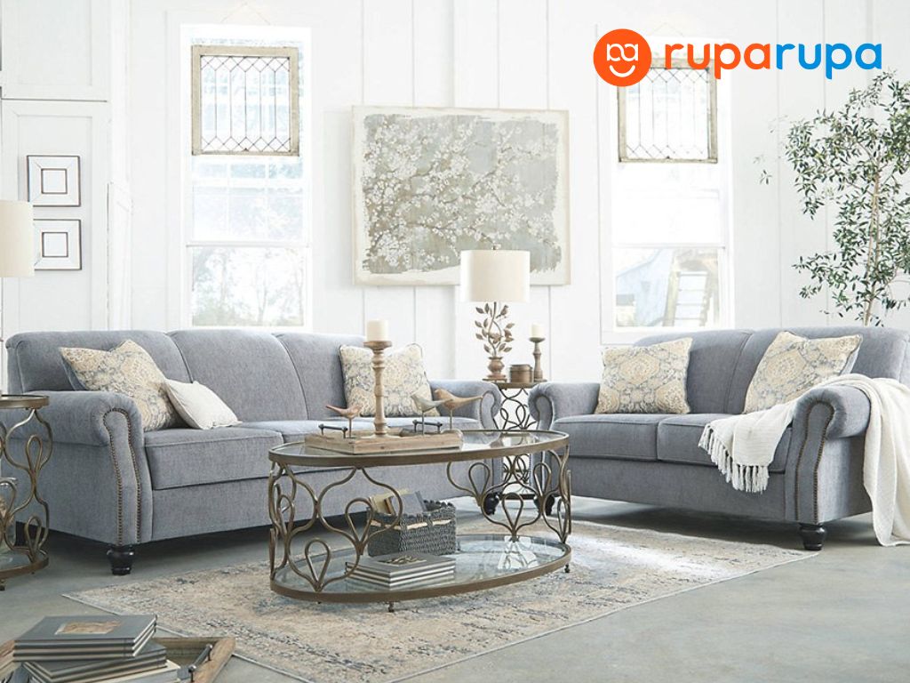 lampu hias sofa abu-abu