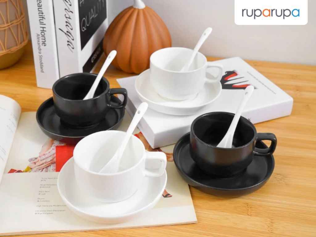 Appetite Set 4 Pcs Cangkir & Saucer Savio - Hitam-putih