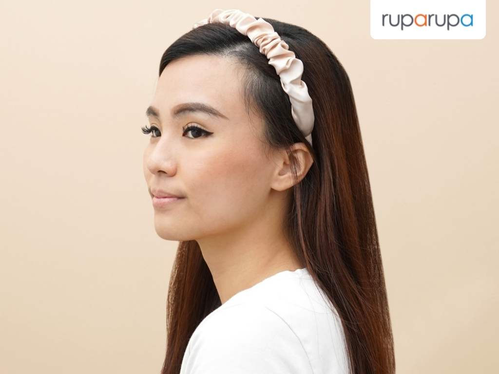 Ataru Bando Satin Wave Volume Besar - Krem