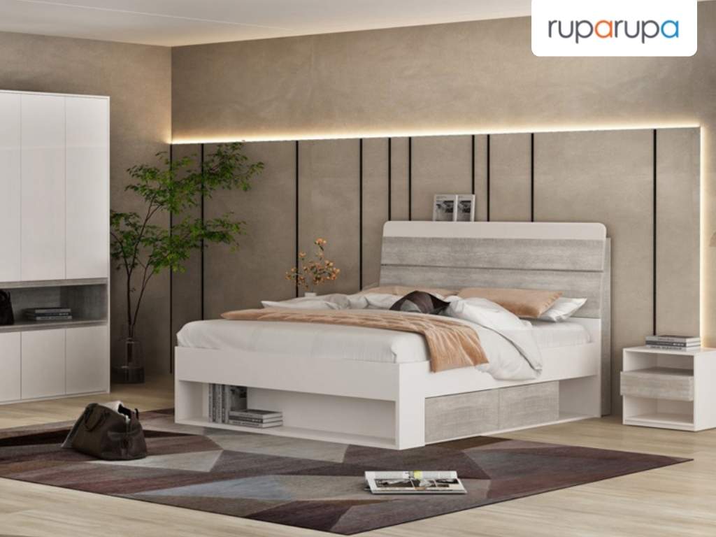 dekorasi kamar pengantin romantis Carol Ii Set Tempat Tidur King Concrete - Putih