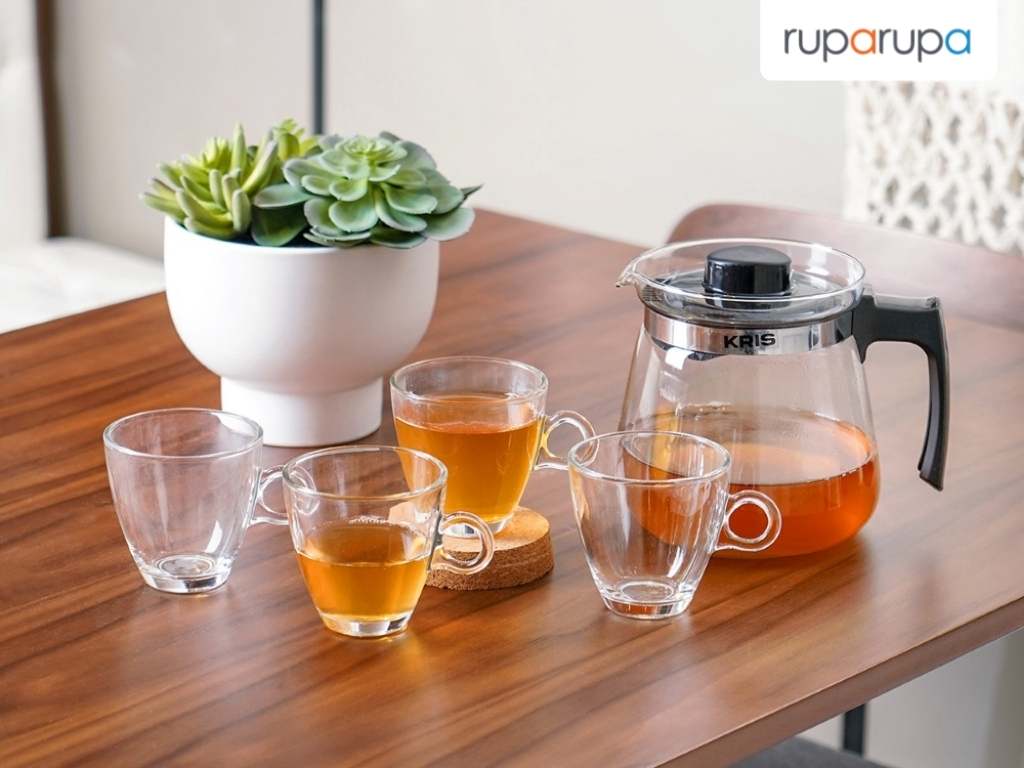 Krishome Set 5 Pcs Teko Teh Dengan Cangkir