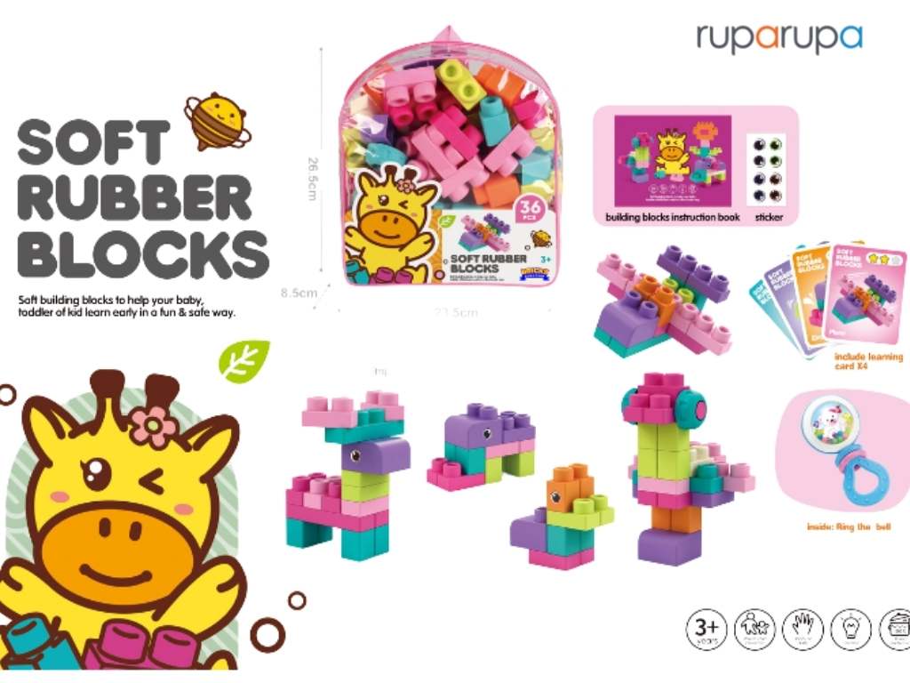 Bricks Kingdom Soft Rubber Building Blocks Pink Bag