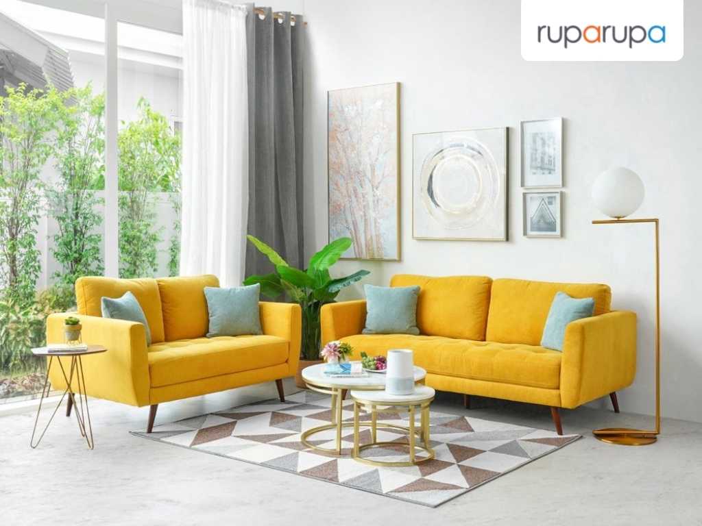 warna keberuntungan tahun kelinci air Nordia Arlington Set Sofa Fabric 2 & 2.5 Dudukan - Kuning