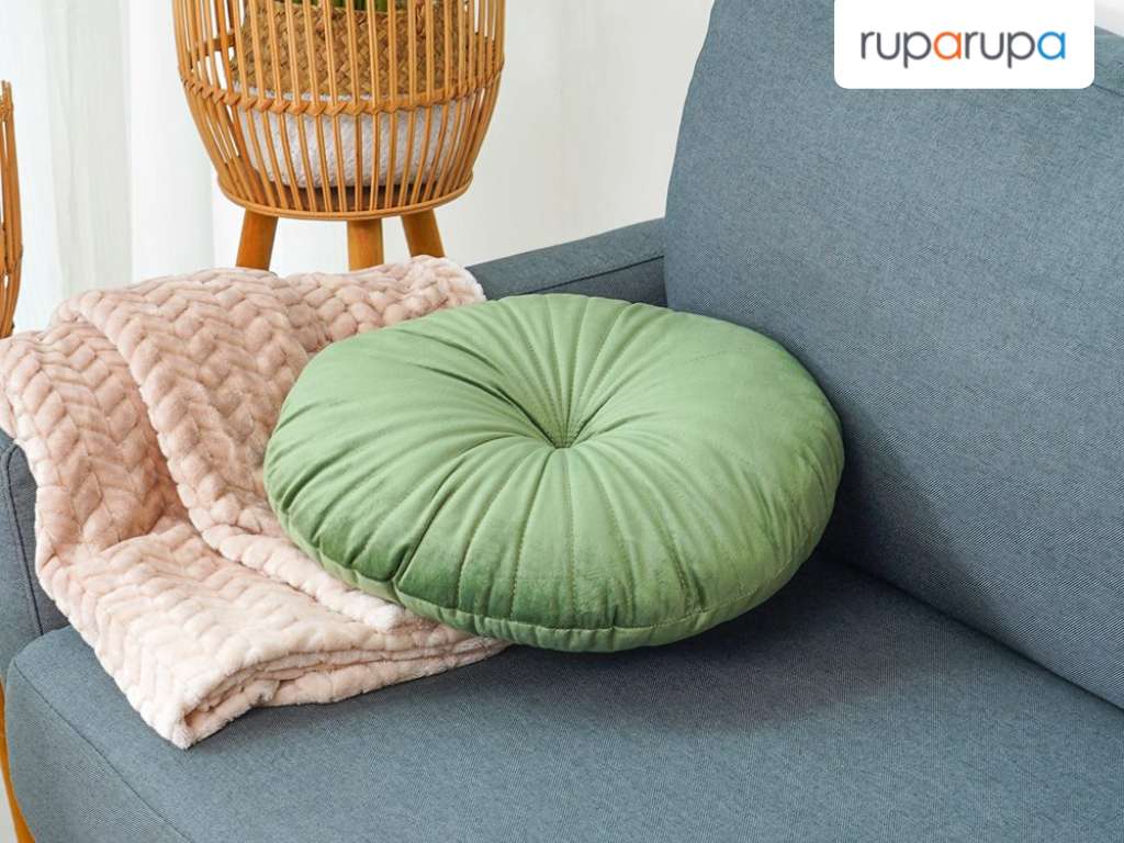 Bantal Sofa 40 Cm Stitch Round Quinn - Hijau