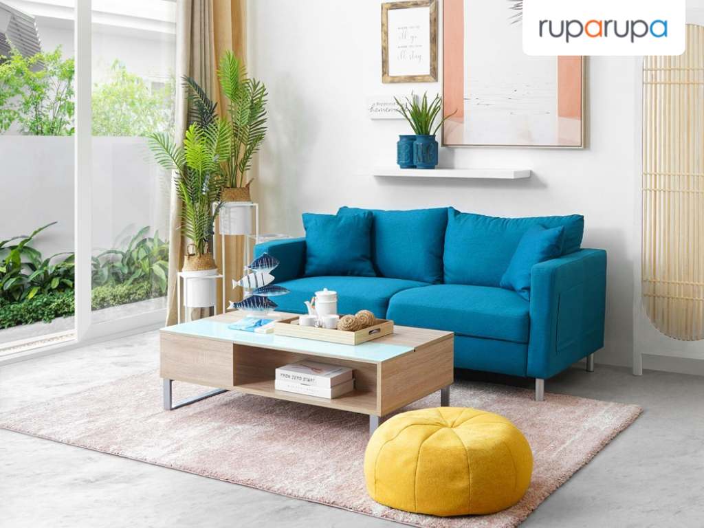 tren ruang tamu tahun 2023 Nordia Anniston Sofa Fabric 2 Dudukan - Biru Petrol