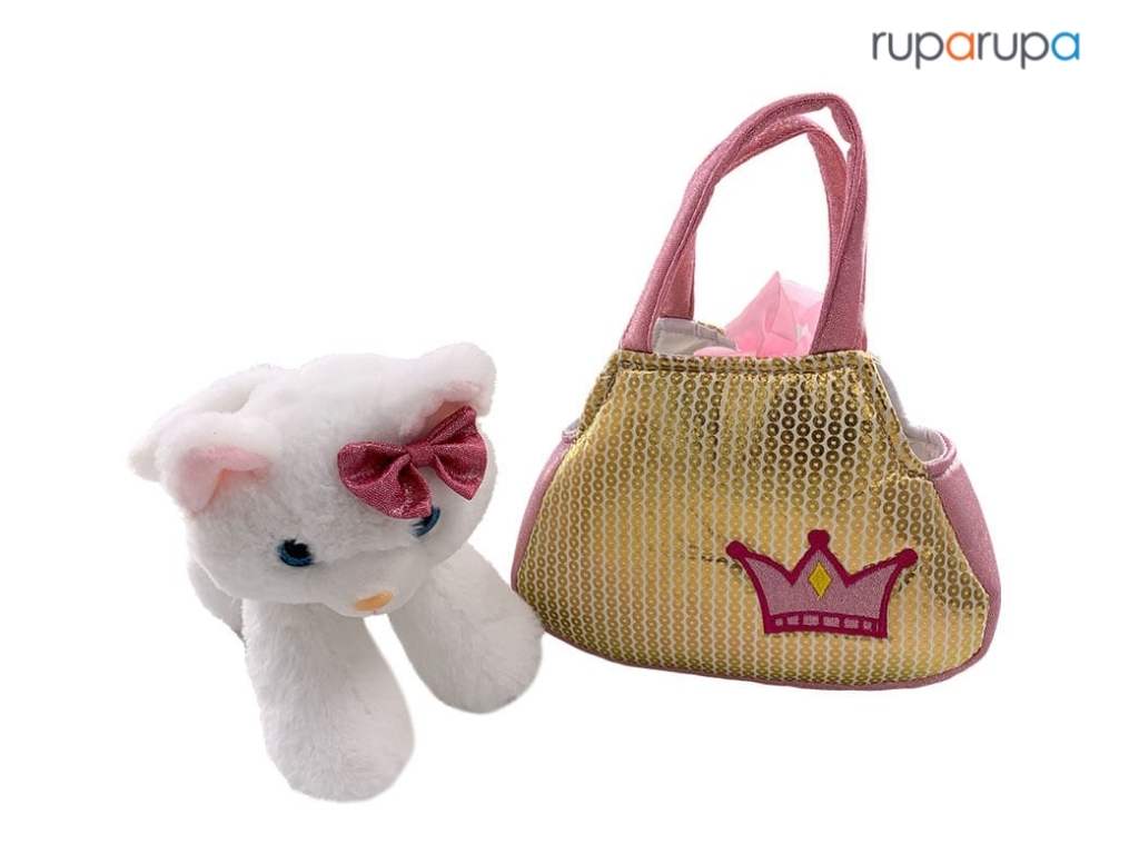 Pretty Missy Boneka Plush Whte Cat With Crown Bag