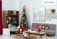 dekorasi sofa cokelat natal
