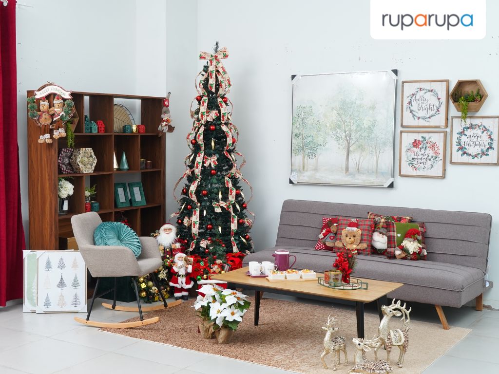 dekorasi sofa cokelat natal