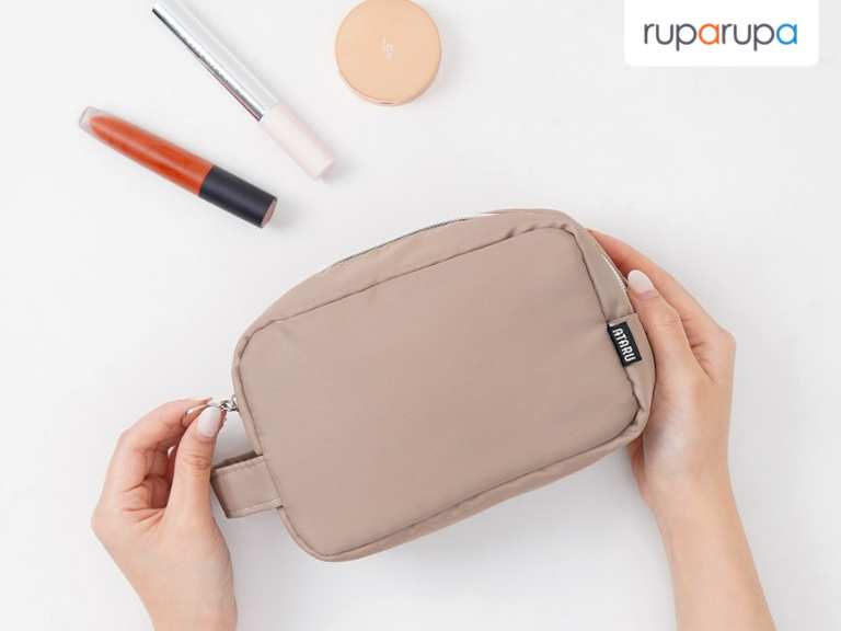 Ataru Pouch Travel Nylon Boxy - Krem