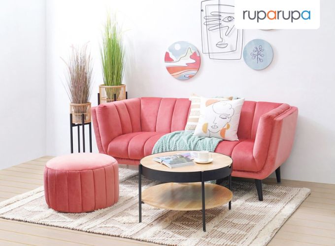 desain sofa merah muda