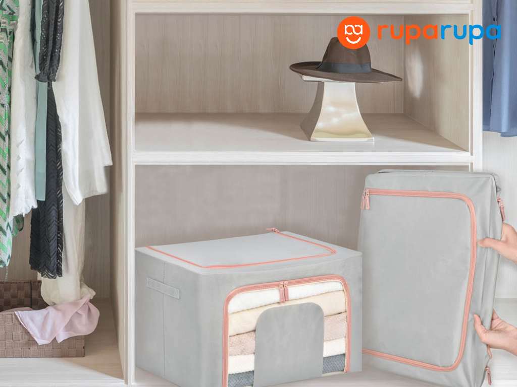 Stora 100 Ltr Kotak Penyimpanan Lipat Dengan Ritsleting - Abu-abu